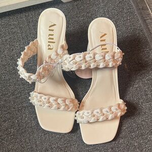 Arula Pearl-Embellished Cream Heels